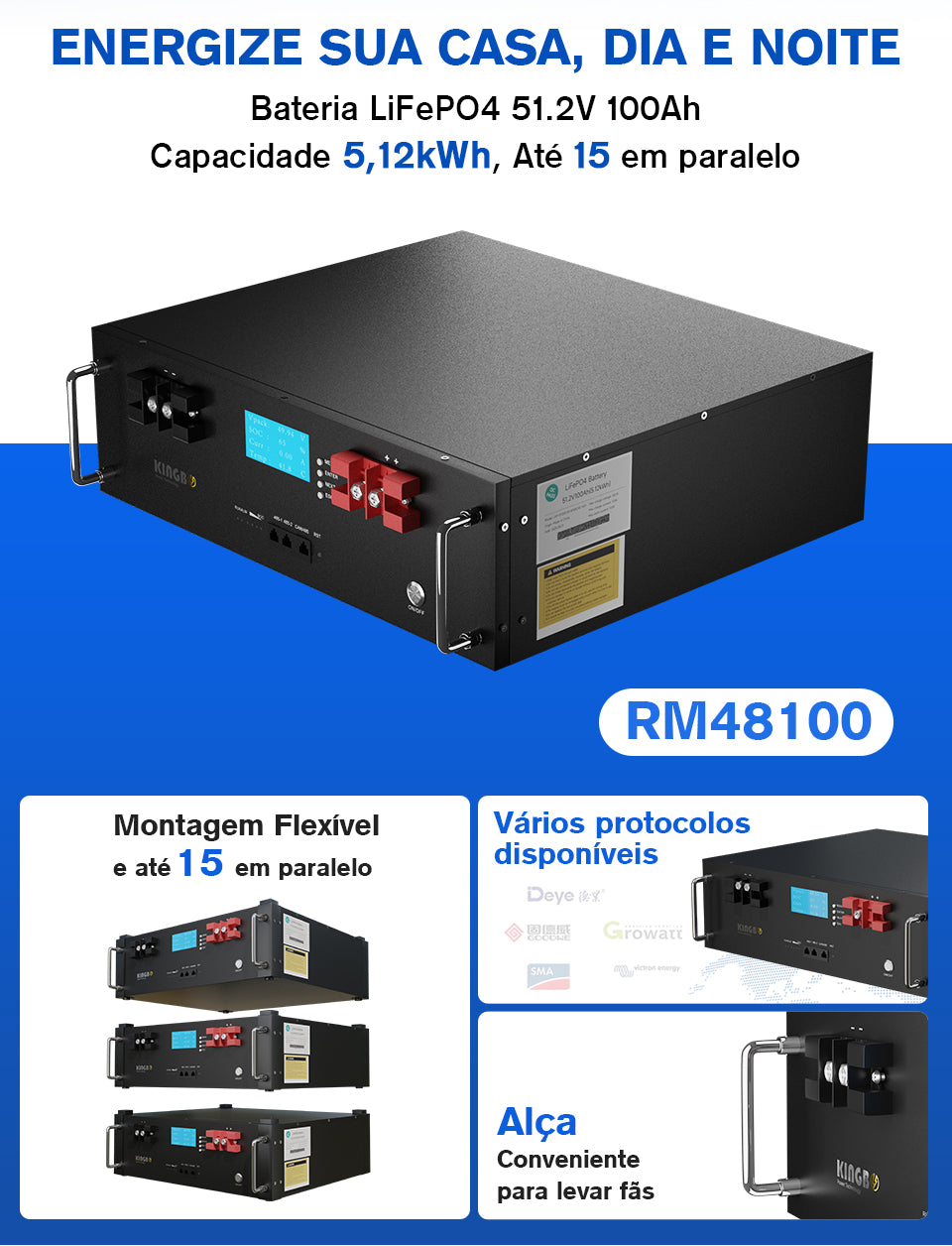 Bateria DIY 51.2V 100Ah LiFePO4 kingbopower
