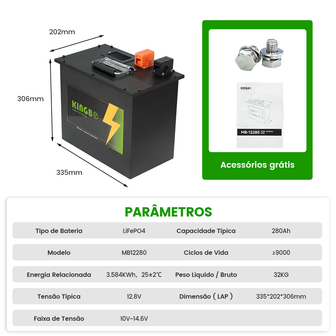 Bateria DIY 12V 280Ah LiFePO4 kingbopower